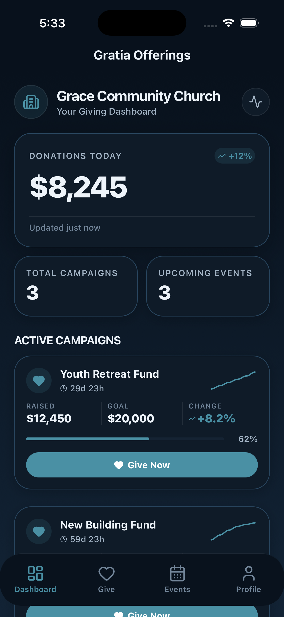 Dashboard dark mode screen