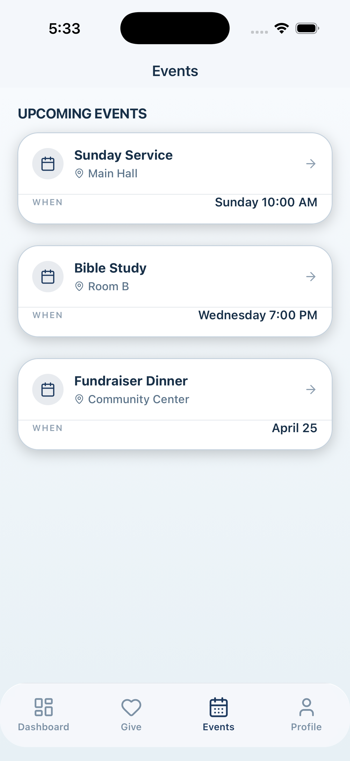 Event light mode screen