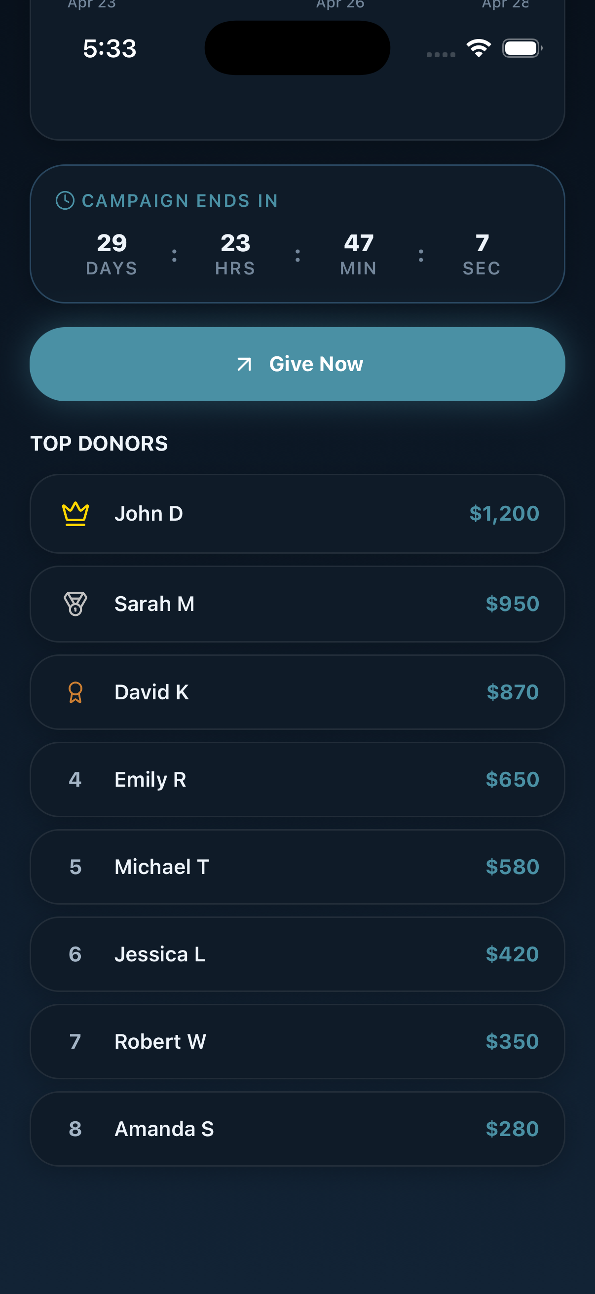 Leaderboard dark mode screen