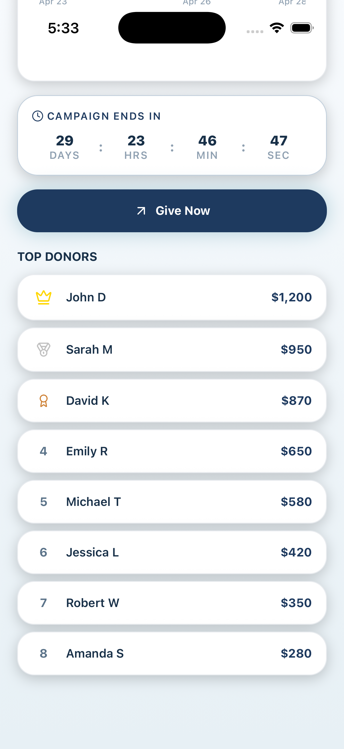 Leaderboard light mode screen